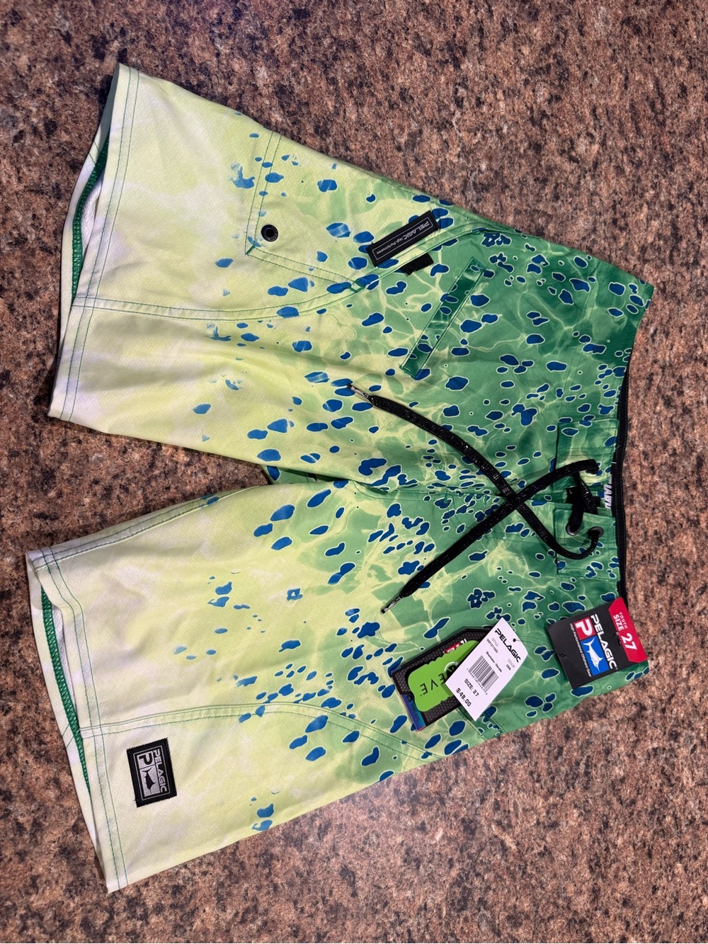 Pelagic Green and Blue Splash Board Shorts